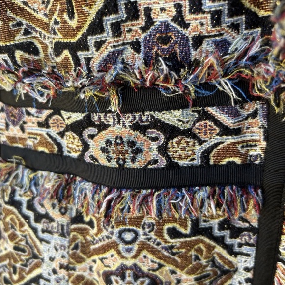 Chico's Tapestry Jacket Size 1(M) Black Brown Multi Metallic Accents Fringe EC - Picture 9 of 15